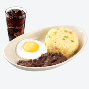 Beef Tapa served on a white dish along with a black drink