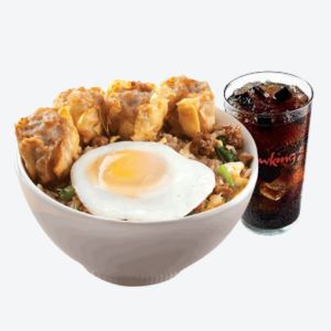 A bowl of chowking Siomai Chao Fan along with Drink