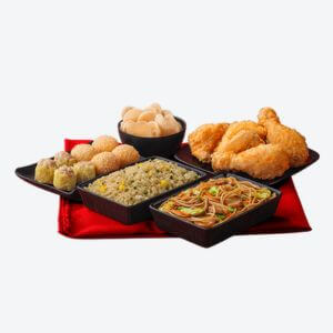 A bundle consists of multiple dishes from chowking including fried chicken, rice and more called family lauriat set B