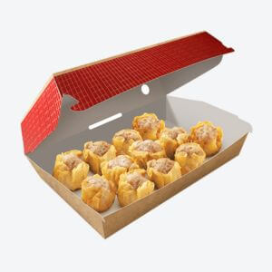 red box containing 12 pieces of freid pork siomai from chowking 