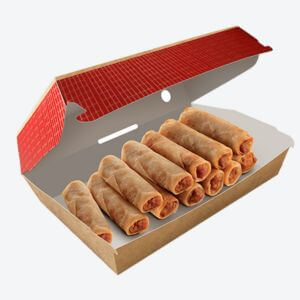 12 pieces of Lumpiang Shanghai inside the half opened red box