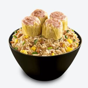 Black bowl filled with the Chowking Siomai Chao Fan
