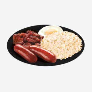 a black plate of pork tocino