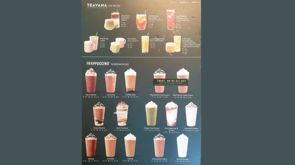 Coffee Drinks Starbucks Menu Philippines Price