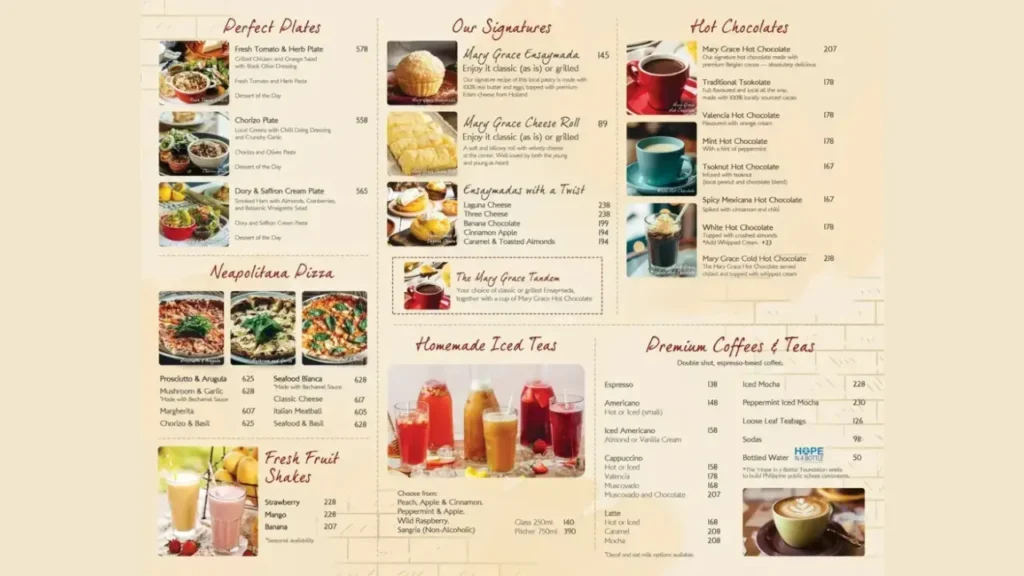 Coffee and Beverage Mary Grace menu price